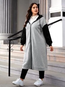SHEIN Essnce Plus Colourblock Drop Shoulder Drawstring Hoodie - Grey - View 6