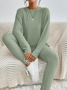 SHEIN Essnce Drop Shoulder Tee & Leggings - Mint Green - View 1