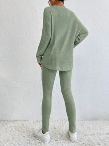 SHEIN Essnce Drop Shoulder Tee & Leggings - Mint Green - View 2