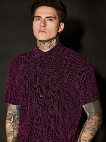 Manfinity Men Striped Button Up Shirt - Purple - View 3