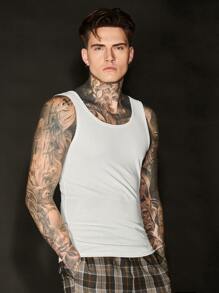 Manfinity RebelGame Men Solid Tank Top - White - View 3