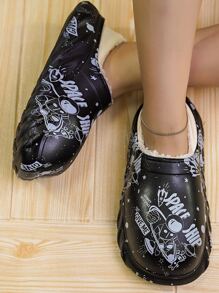 Spaceman & Letter Graphic Thermal Lined Clogs - Black - View 2