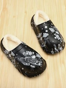 Spaceman & Letter Graphic Thermal Lined Clogs - Black - View 8