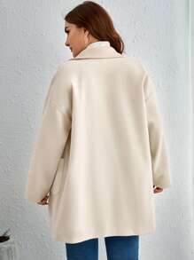 SHEIN Clasi Plus Double Breasted Patched Pocket Overcoat - Beige - View 2