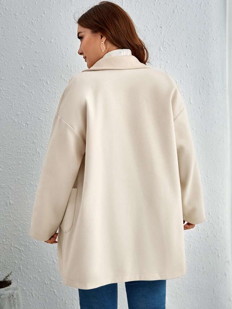 SHEIN Clasi 大碼雙排釦補丁貼口袋花呢外套 - 米色 - 查看 2