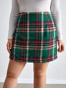 SHEIN EZwear Plus High Waist Tartan Skirt - Multicolor - View 4