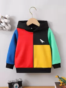 SHEIN Toddler Boys Dinosaur Print Colourblock Hoodie - Multicolor - View 1