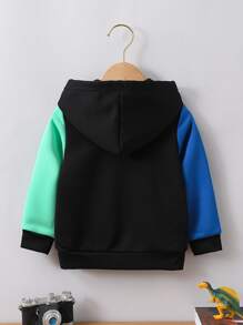 SHEIN Toddler Boys Dinosaur Print Colourblock Hoodie - Multicolor - View 2