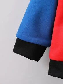 SHEIN Toddler Boys Dinosaur Print Colourblock Hoodie - Multicolor - View 3