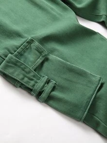 Men Flap Pocket Side Drawstring Waist Cargo Jeans - Green - View 6