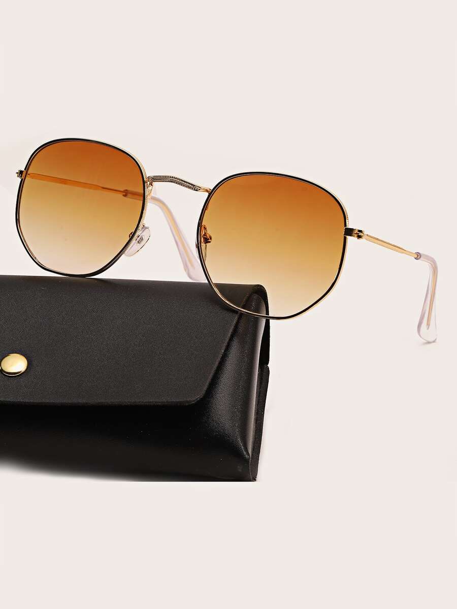 Hombres Gafas de sol de marco geométrico - Naranja - Ver 1