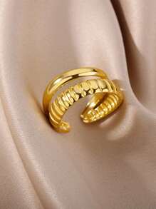Hollow Out Cuff Ring - Yellow Gold - View 1