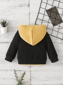 Baby Boy Two Tone Letter Patched Kangaroo Pocket Sweatshirt - Black - View 2