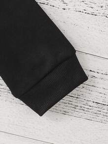 Baby Boy Two Tone Letter Patched Kangaroo Pocket Sweatshirt - Black - View 4