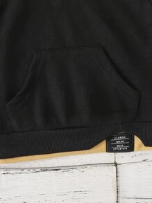 Baby Boy Two Tone Letter Patched Kangaroo Pocket Sweatshirt - Black - View 5