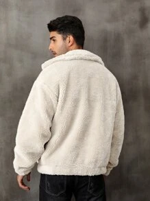 Men Zip Up Teddy Jacket - Beige - View 2