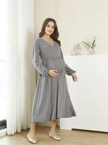 孕婦V領燈籠袖洋裝