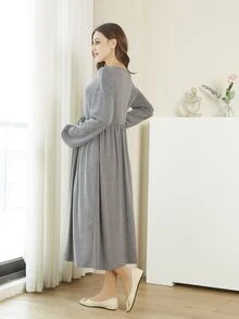 孕婦V領燈籠袖洋裝