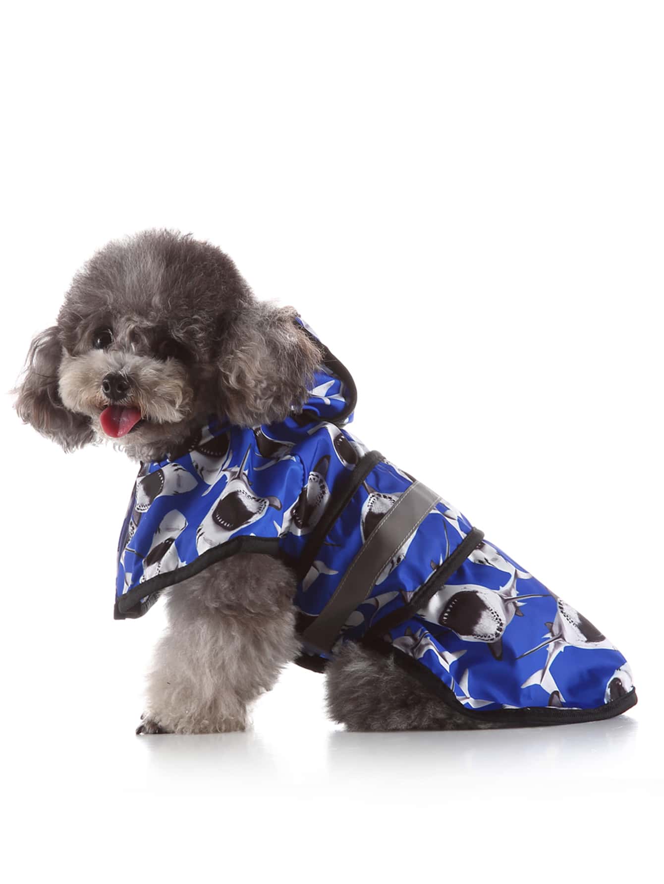 1pc Shark Print Hooded Pet Raincoat - Blue - View 1