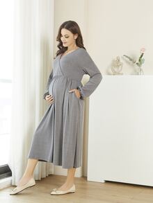 孕婦V領燈籠袖洋裝