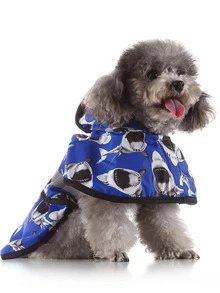 1pc Shark Print Hooded Pet Raincoat - Blue - View 2