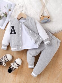 SHEIN Baby Boy Letter Patched Thermal Lined Bomber Jacket & Sweatpants