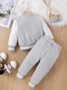SHEIN Baby Boy Letter Patched Thermal Lined Bomber Jacket & Sweatpants