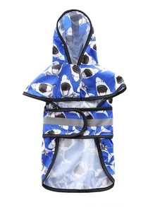 1pc Shark Print Hooded Pet Raincoat - Blue - View 5