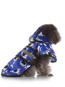 1pc Shark Print Hooded Pet Raincoat - Blue - View 6