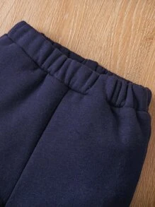 SHEIN 男嬰字母貼布學院風夾克和運動褲不帶T恤 - 藏蓝色 - 查看 3