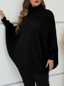 Mulvari Plus Turtleneck Batwing Sleeve Jumper - Black - View 1