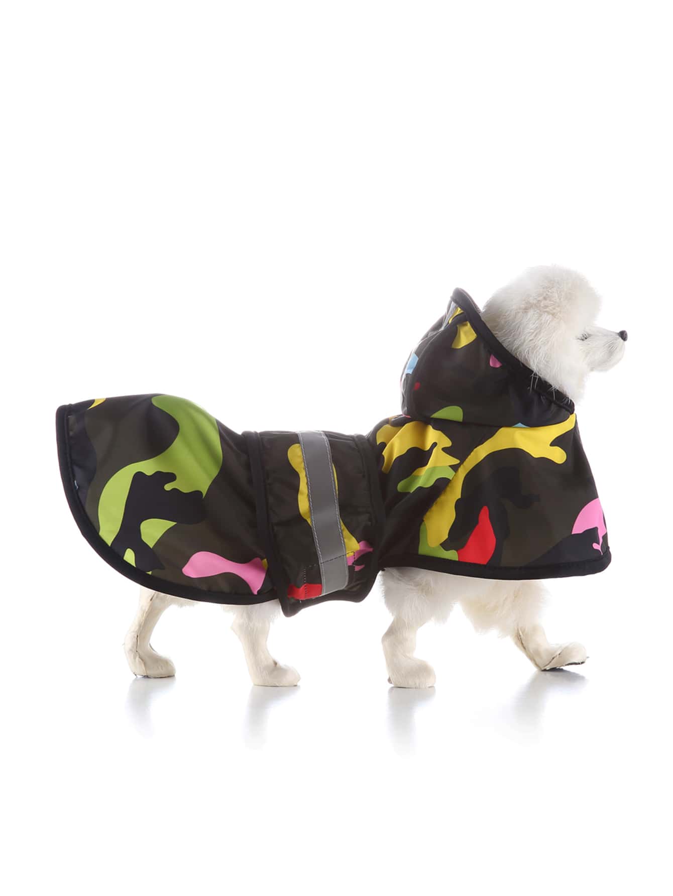 1pc Reflective Camo Print Hooded Pet Raincoat - Multicolor - View 1