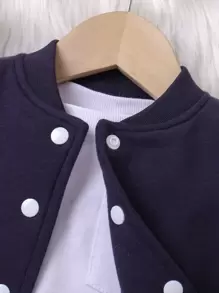 SHEIN 男嬰字母貼布學院風夾克和運動褲不帶T恤 - 藏蓝色 - 查看 4