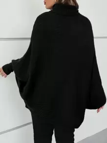 Mulvari Plus Turtleneck Batwing Sleeve Jumper - Black - View 2
