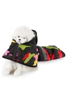 1pc Reflective Camo Print Hooded Pet Raincoat - Multicolor - View 2