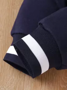 SHEIN 男嬰字母貼布學院風夾克和運動褲不帶T恤 - 藏蓝色 - 查看 5