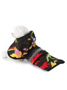 1pc Reflective Camo Print Hooded Pet Raincoat - Multicolor - View 3