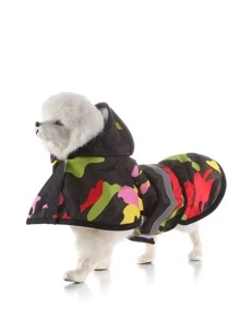 1pc Reflective Camo Print Hooded Pet Raincoat - Multicolor - View 4