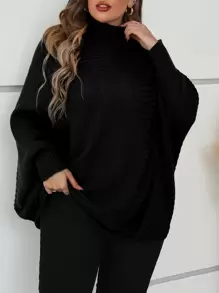 Mulvari Plus Turtleneck Batwing Sleeve Jumper - Black - View 4