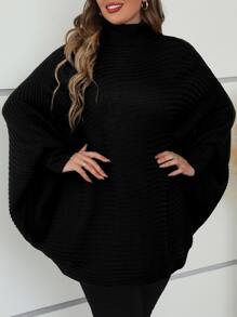 Mulvari Plus Turtleneck Batwing Sleeve Jumper - Black - View 5