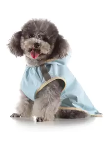 1pc Contrast Reflective Tape Detail Hooded Pet Raincoat - Blue - View 1