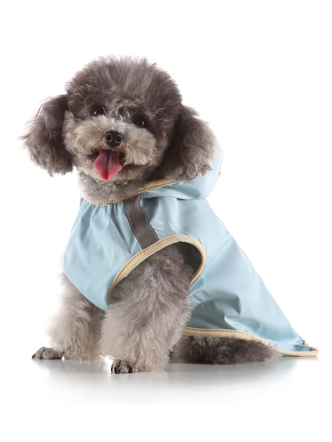 1pc Contrast Reflective Tape Detail Hooded Pet Raincoat - Blue - View 1