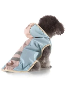 1pc Contrast Reflective Tape Detail Hooded Pet Raincoat - Blue - View 4