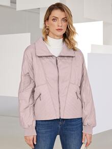 Drop Shoulder Zip Up Padded Coat - Dusty Purple - View 1