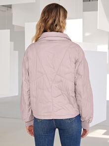 Drop Shoulder Zip Up Padded Coat - Dusty Purple - View 2