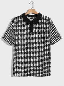 Manfinity Hombres Camisa polo con estampado de pata de gallo - Blanco y Negro - Ver 1