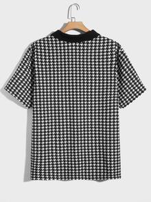 Manfinity Hombres Camisa polo con estampado de pata de gallo - Blanco y Negro - Ver 2