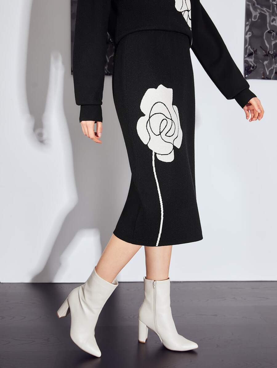 MOTF PREMIUM 羊毛混紡大花針織短裙