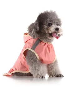 1pc Contrast Reflective Tape Detail Hooded Pet Raincoat - Pink - View 2