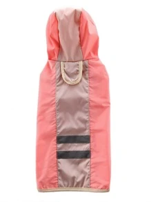 1pc Contrast Reflective Tape Detail Hooded Pet Raincoat - Pink - View 3